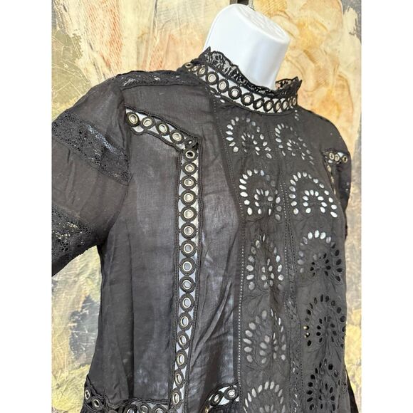 New Free People All Eyes On You Mini Dress Womens XS Black Studded Eyelet - Picture 5 of 6